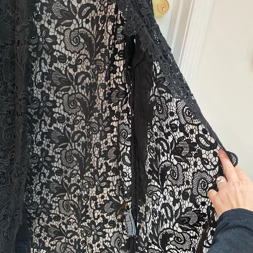 Ralph Lauren Black Label Elegant Lace & Leather Trim Duster Jacket - 14